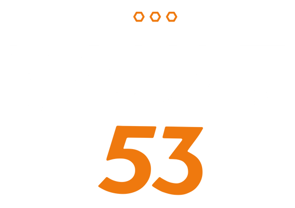 The Vault 53 logo on a clear background with orange and white writing.